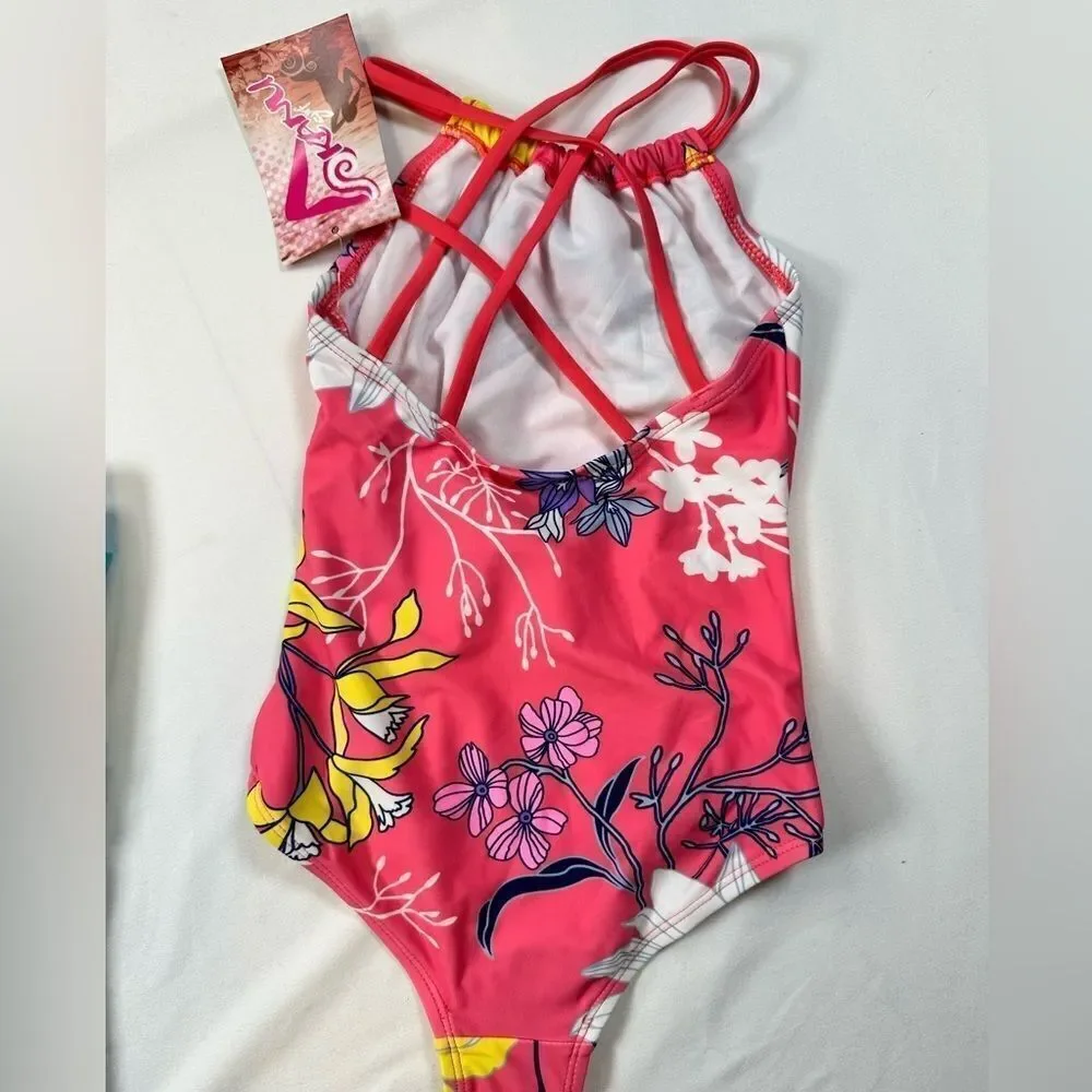 NWT KANU SURF Girls Pink Floral One Piece Swimsuit & Disney Mermaid Tee- Size 6X